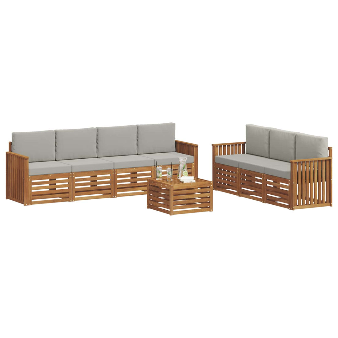 Sofasæt med pude 8 pcs Naturlig og Lys Grå Massivt Akacietræ
