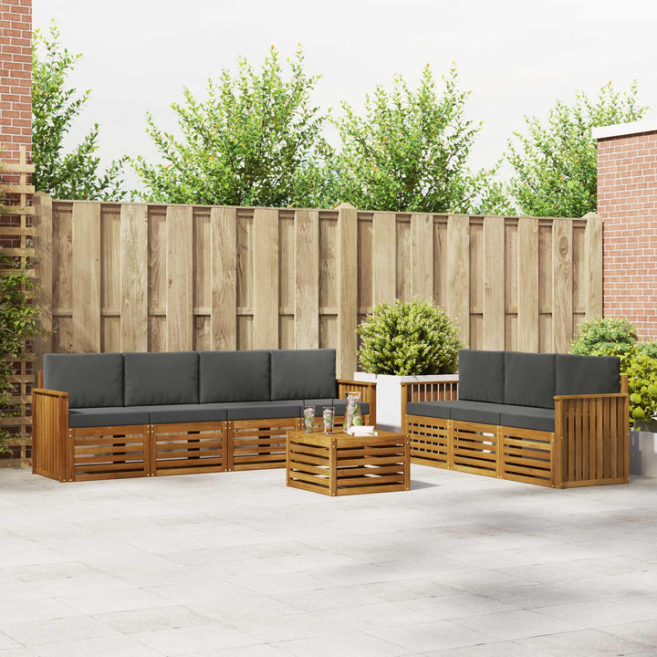 Sofasæt med pude 8 pcs Naturlig og Antracit Massivt Akacietræ