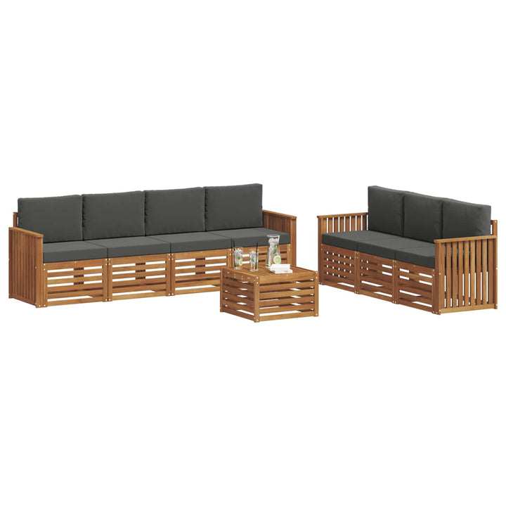 Sofasæt med pude 8 pcs Naturlig og Antracit Massivt Akacietræ