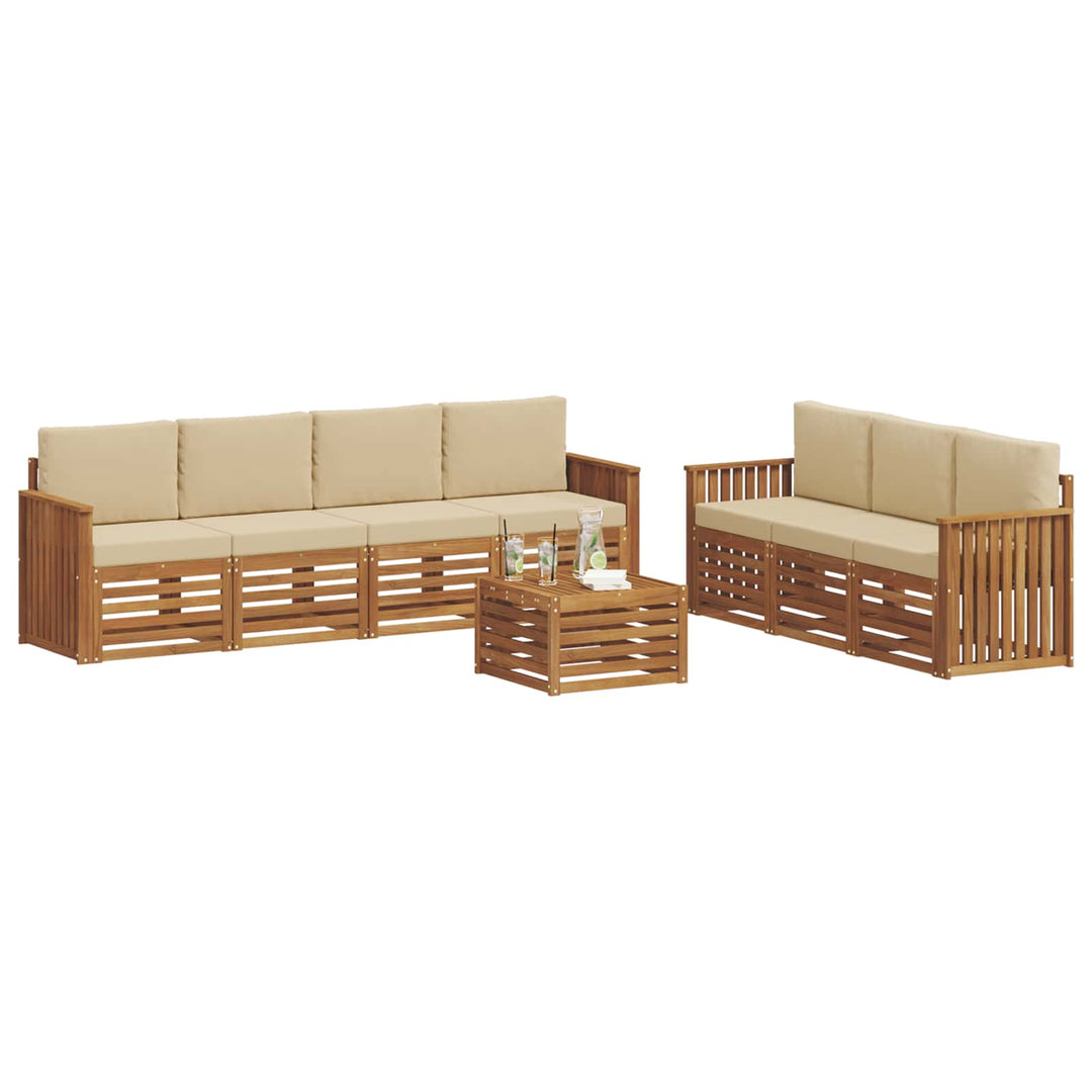 Sofasæt med pude 8 pcs Naturlig og Beige Massivt Akacietræ