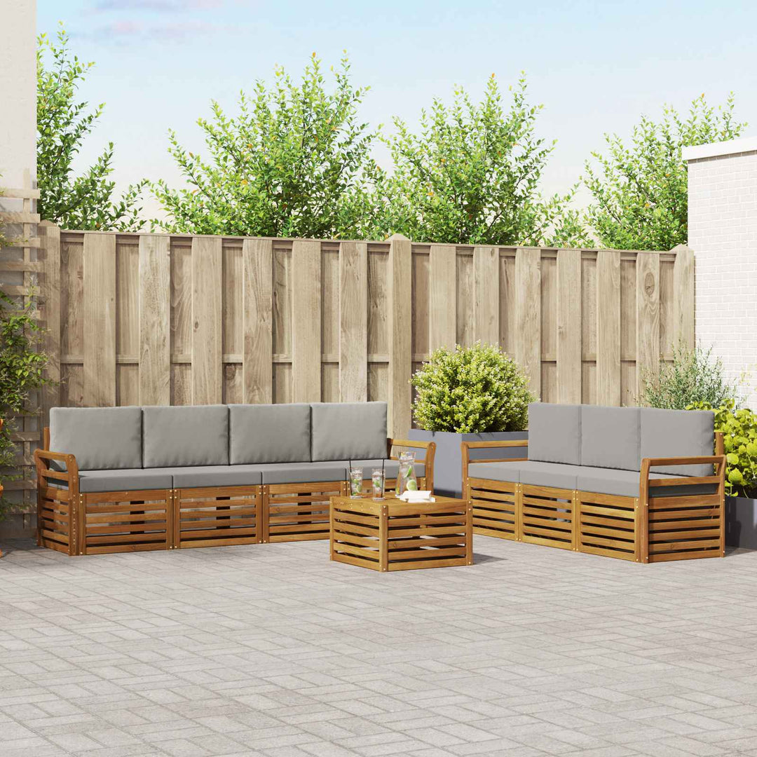Sofasæt med pude 8 pcs Naturlig og Lys Grå Massivt Akacietræ