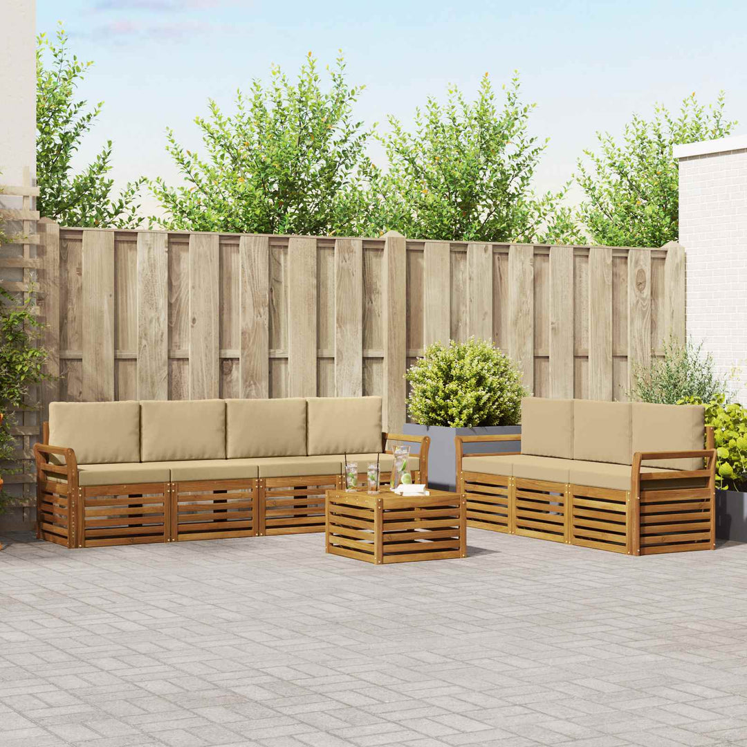 Sofasæt med pude 8 pcs Naturlig og Beige Massivt Akacietræ