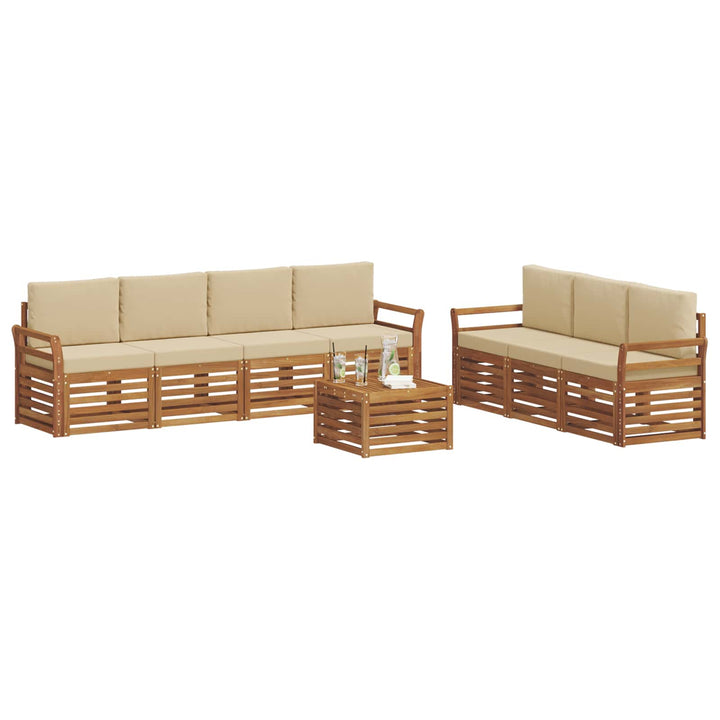 Sofasæt med pude 8 pcs Naturlig og Beige Massivt Akacietræ