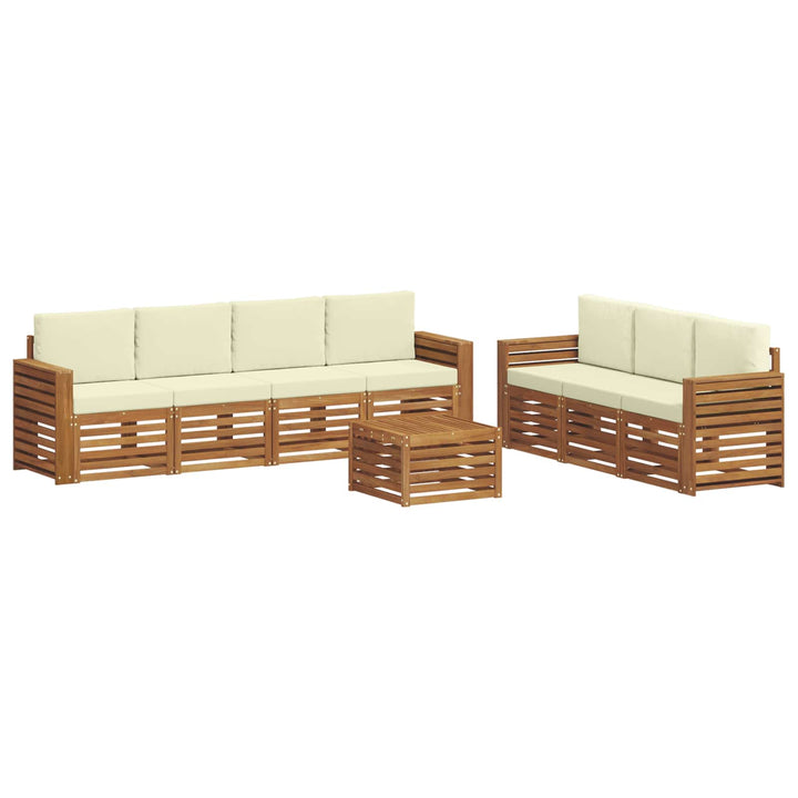 Sofasæt med pude 8 pcs Naturlig og Fløde Massivt Akacietræ