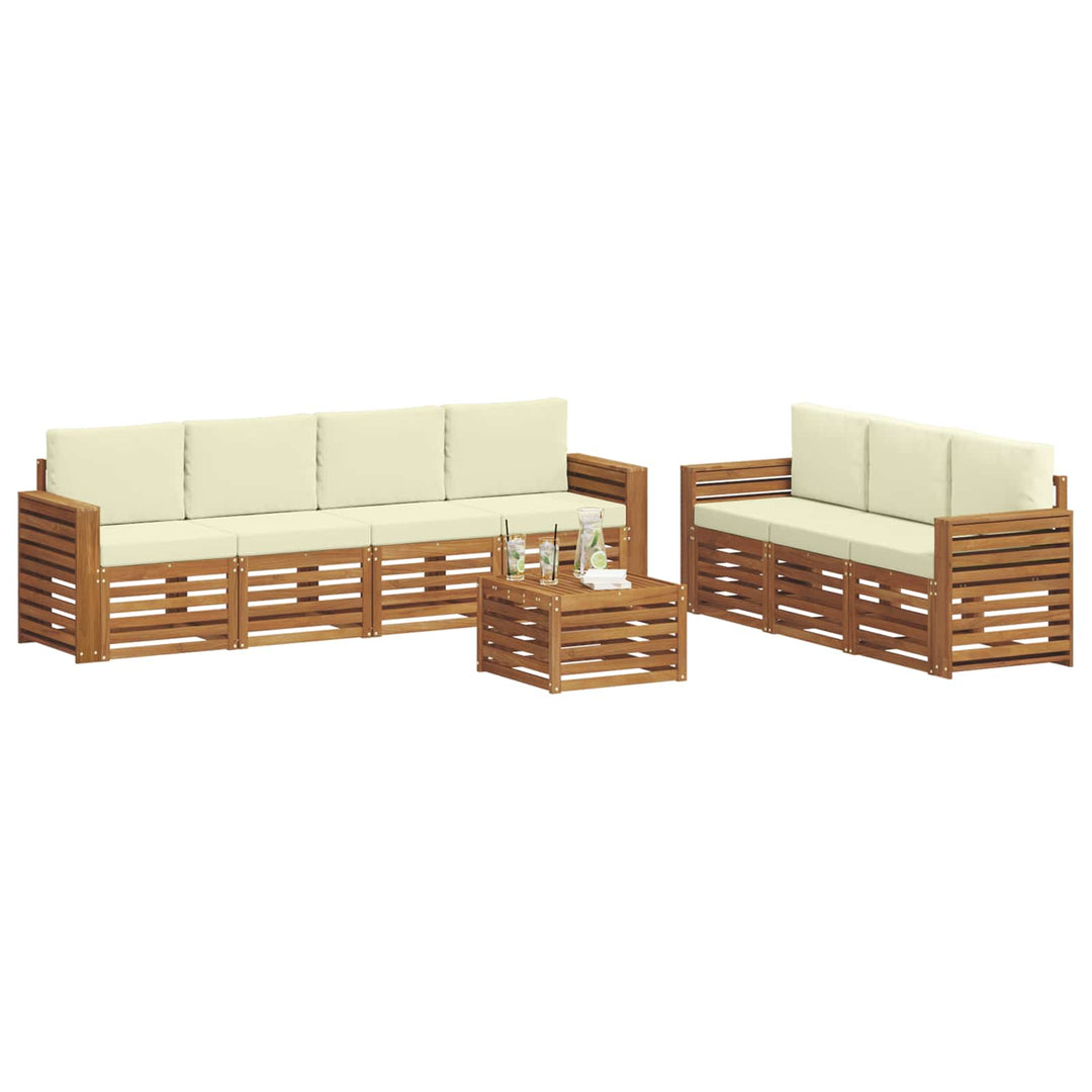 Sofasæt med pude 8 pcs Naturlig og Fløde Massivt Akacietræ