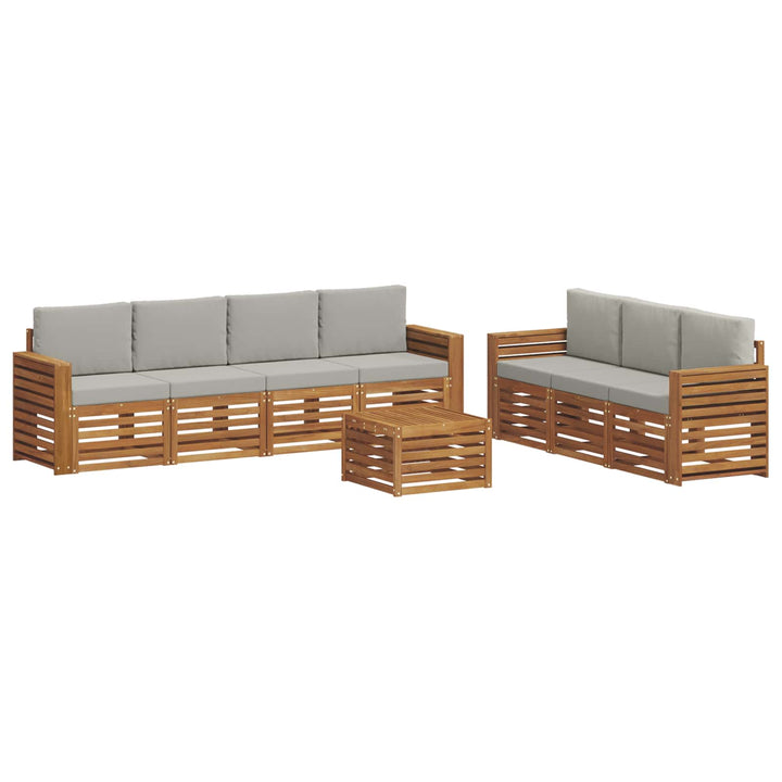 Sofasæt med pude 8 pcs Naturlig og Lys Grå Massivt Akacietræ