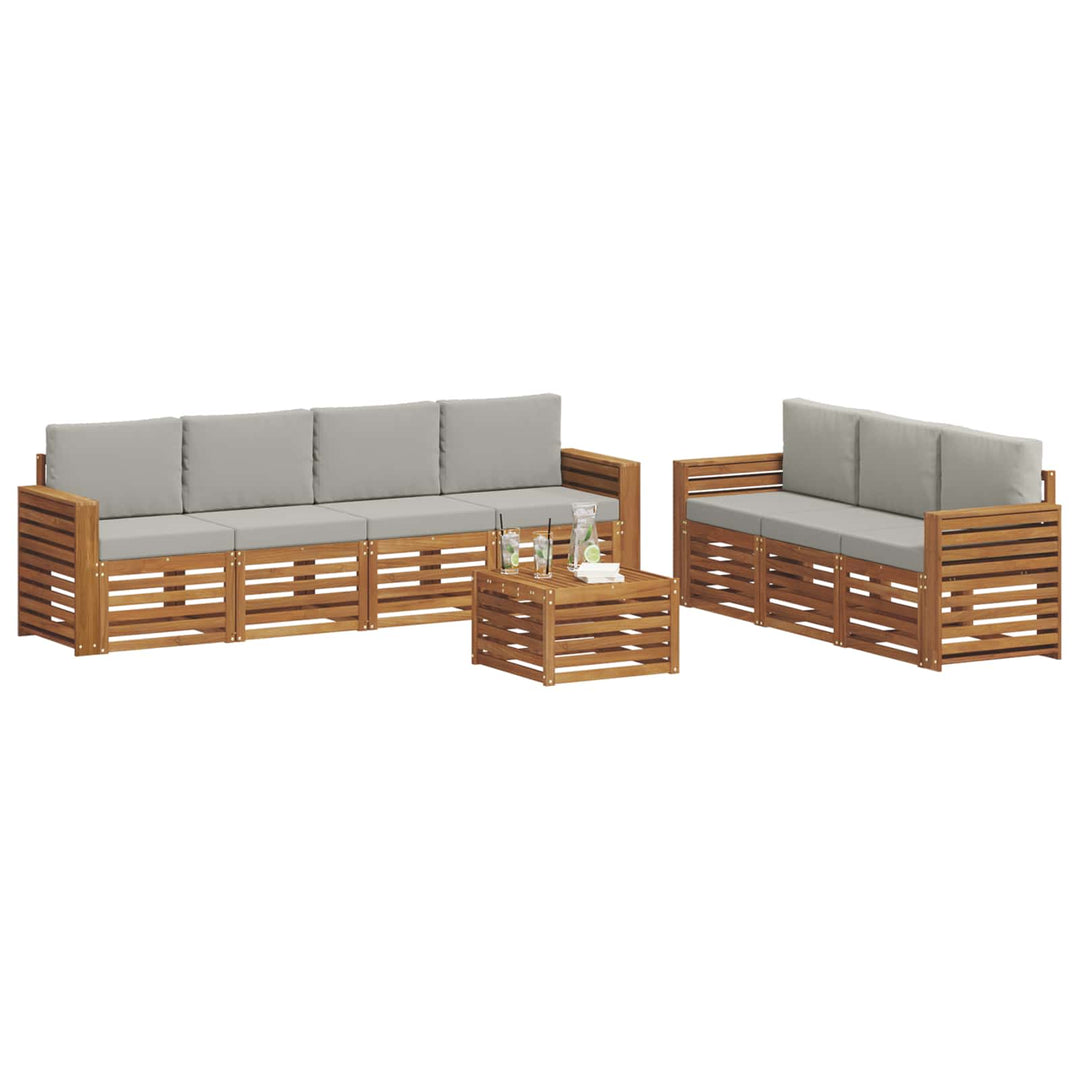 Sofasæt med pude 8 pcs Naturlig og Lys Grå Massivt Akacietræ