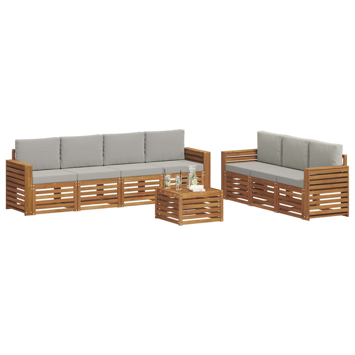 Sofasæt med pude 8 pcs Naturlig og Lys Grå Massivt Akacietræ