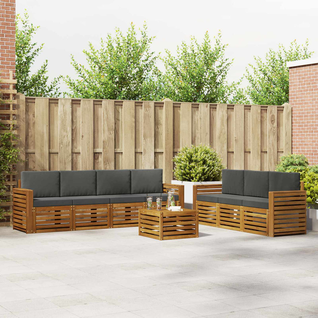Sofasæt med pude 8 pcs Naturlig og Antracit Massivt Akacietræ