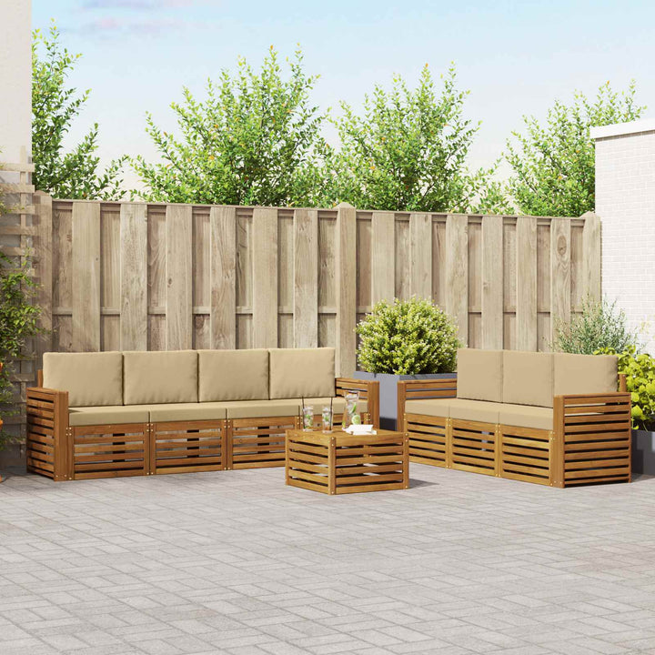Sofasæt med pude 8 pcs Naturlig og Beige Massivt Akacietræ