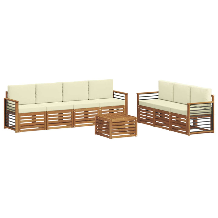 Sofasæt med pude 8 pcs Naturlig og Fløde Massivt Akacietræ