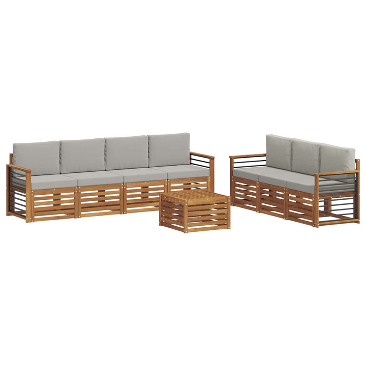 Sofasæt med pude 8 pcs Naturlig og Lys Grå Massivt Akacietræ