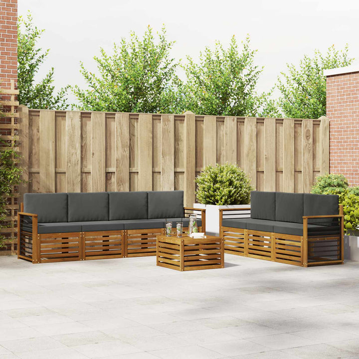 Sofasæt med pude 8 pcs Naturlig og Antracit Massivt Akacietræ