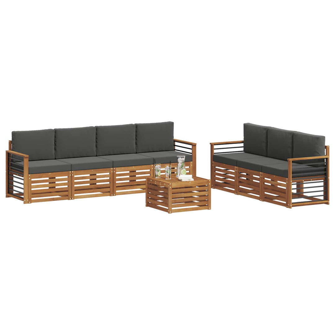 Sofasæt med pude 8 pcs Naturlig og Antracit Massivt Akacietræ