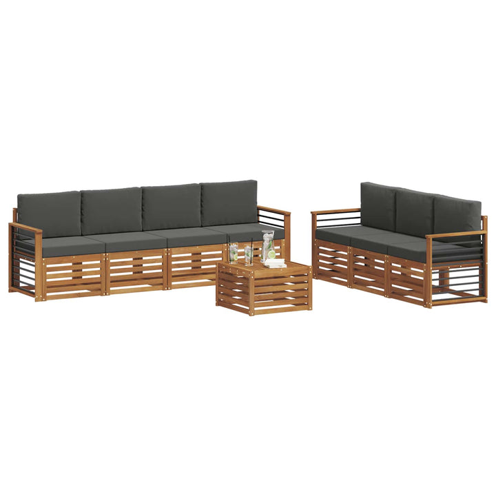 Sofasæt med pude 8 pcs Naturlig og Antracit Massivt Akacietræ