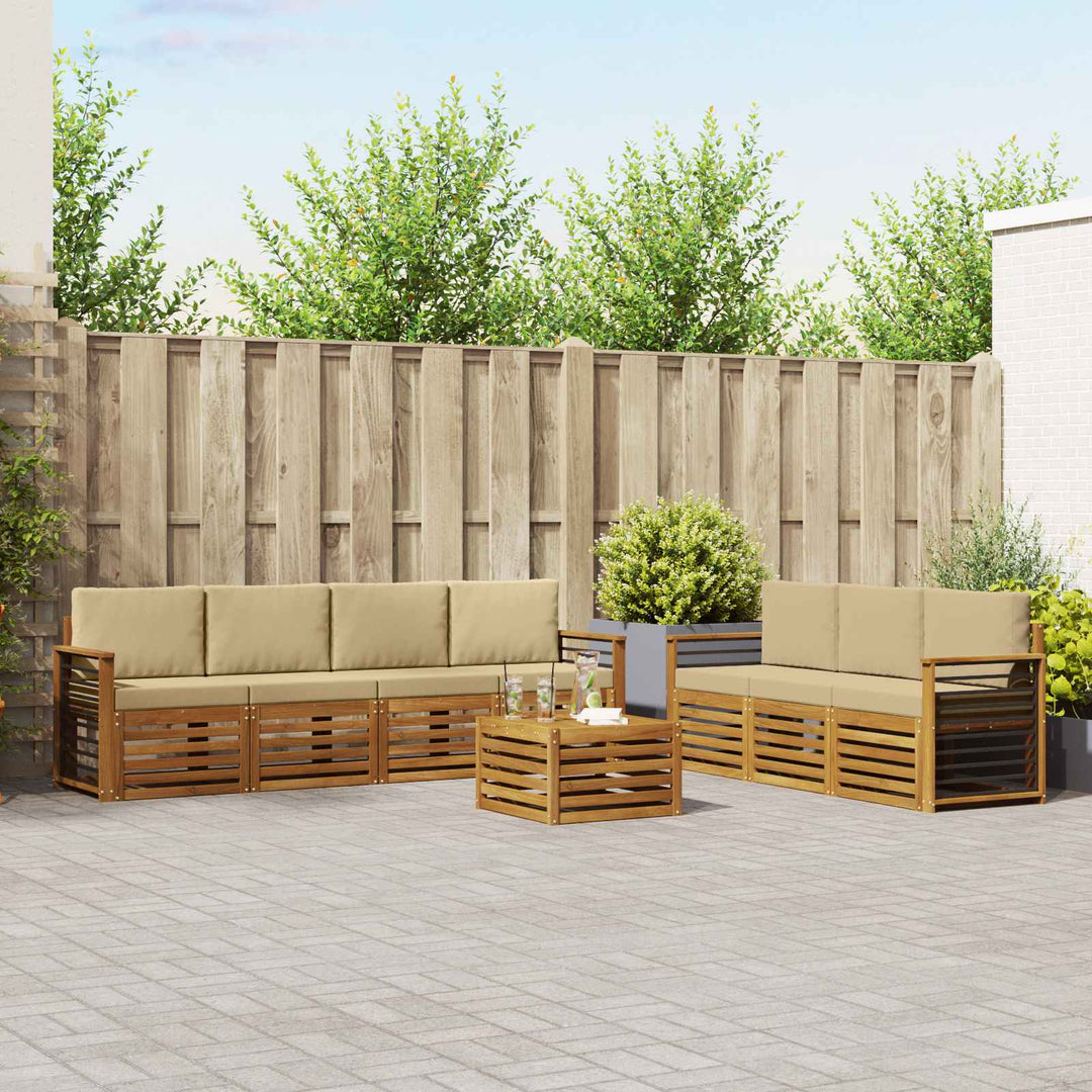 Sofasæt med pude 8 pcs Naturlig og Beige Massivt Akacietræ