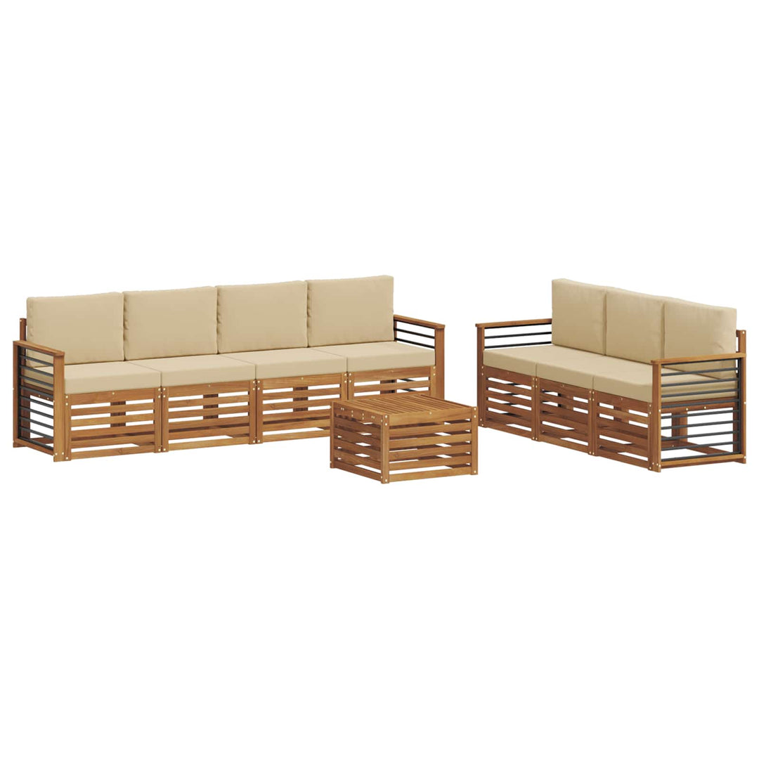 Sofasæt med pude 8 pcs Naturlig og Beige Massivt Akacietræ