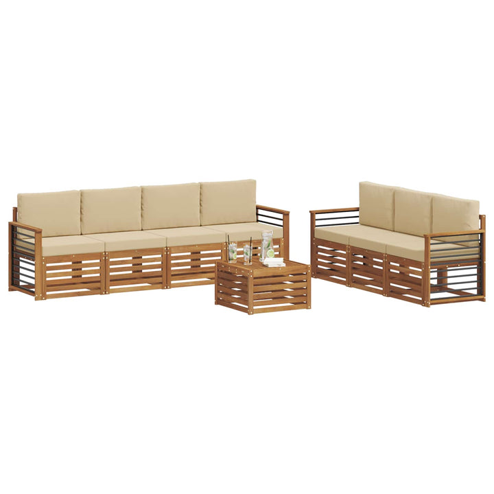 Sofasæt med pude 8 pcs Naturlig og Beige Massivt Akacietræ