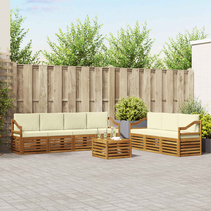 Sofasæt med pude 8 pcs Naturlig og Fløde Massivt Akacietræ