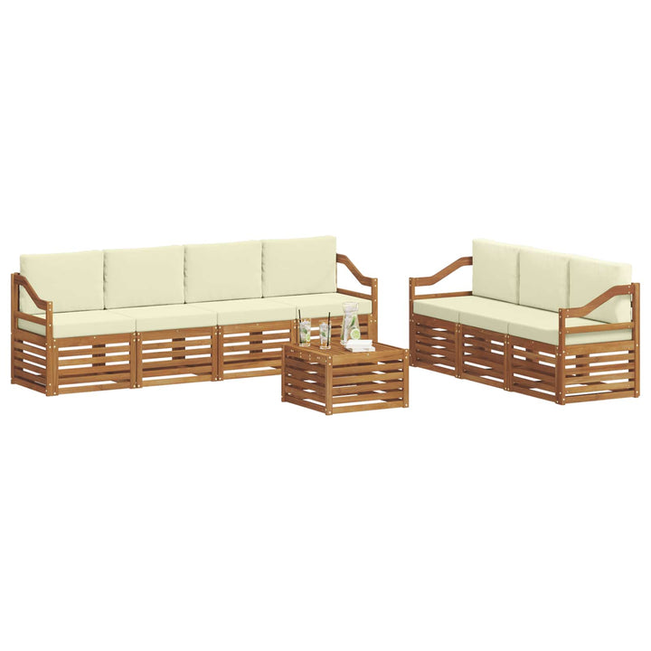 Sofasæt med pude 8 pcs Naturlig og Fløde Massivt Akacietræ