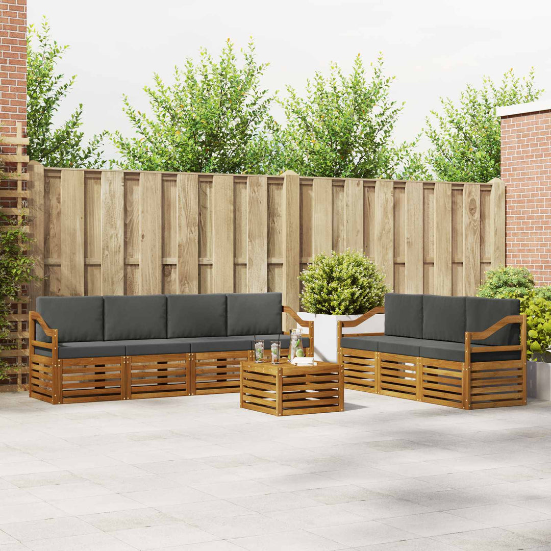 Sofasæt med pude 8 pcs Naturlig og Antracit Massivt Akacietræ