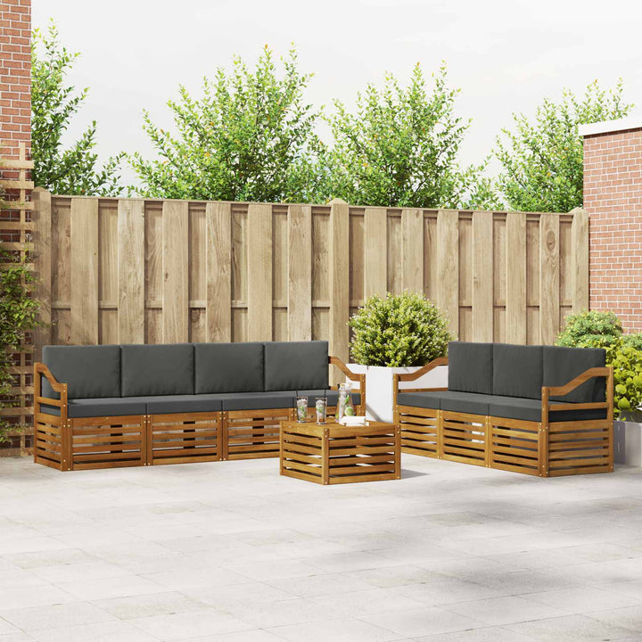 Sofasæt med pude 8 pcs Naturlig og Antracit Massivt Akacietræ