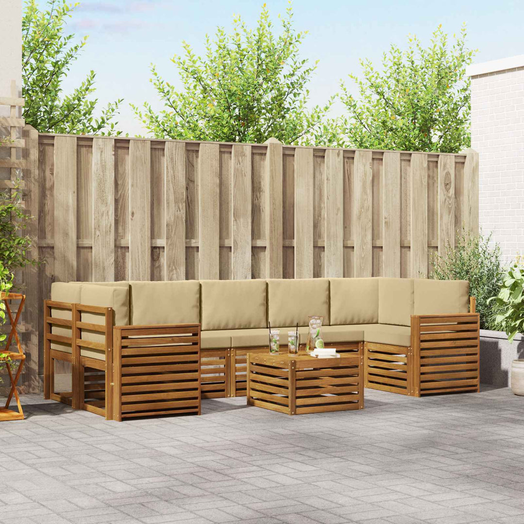Udendørs sofagruppe 8 pcs Naturlig og Beige Massivt Akacietræ