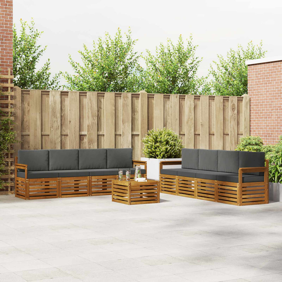 Sofasæt med pude 9 pcs Naturlig og Antracit Massivt Akacietræ