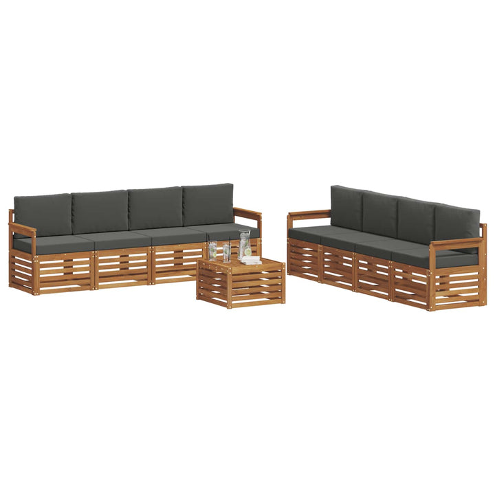 Sofasæt med pude 9 pcs Naturlig og Antracit Massivt Akacietræ