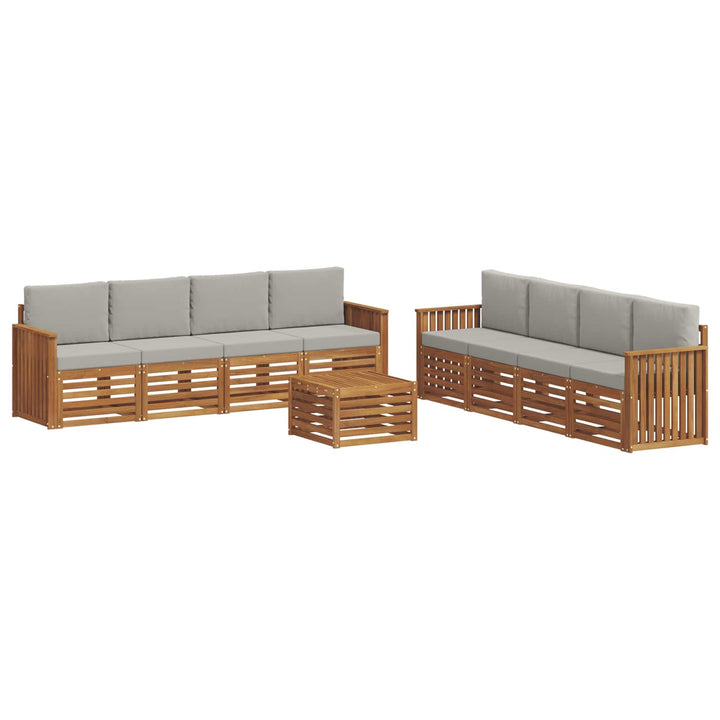 Udendørs sofagruppe 9 stk. Naturfarvet og lysegrå