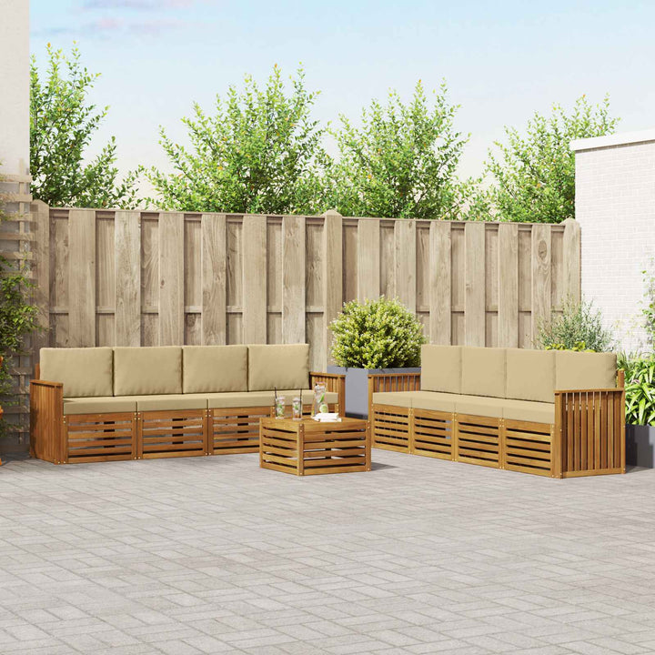 Sofasæt med pude 9 pcs Naturlig og Beige Massivt Akacietræ