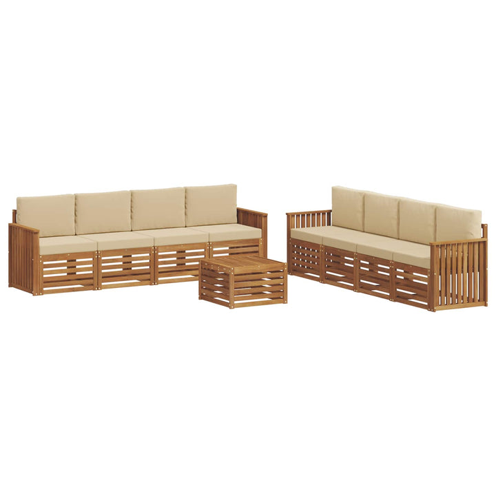 Sofasæt med pude 9 pcs Naturlig og Beige Massivt Akacietræ