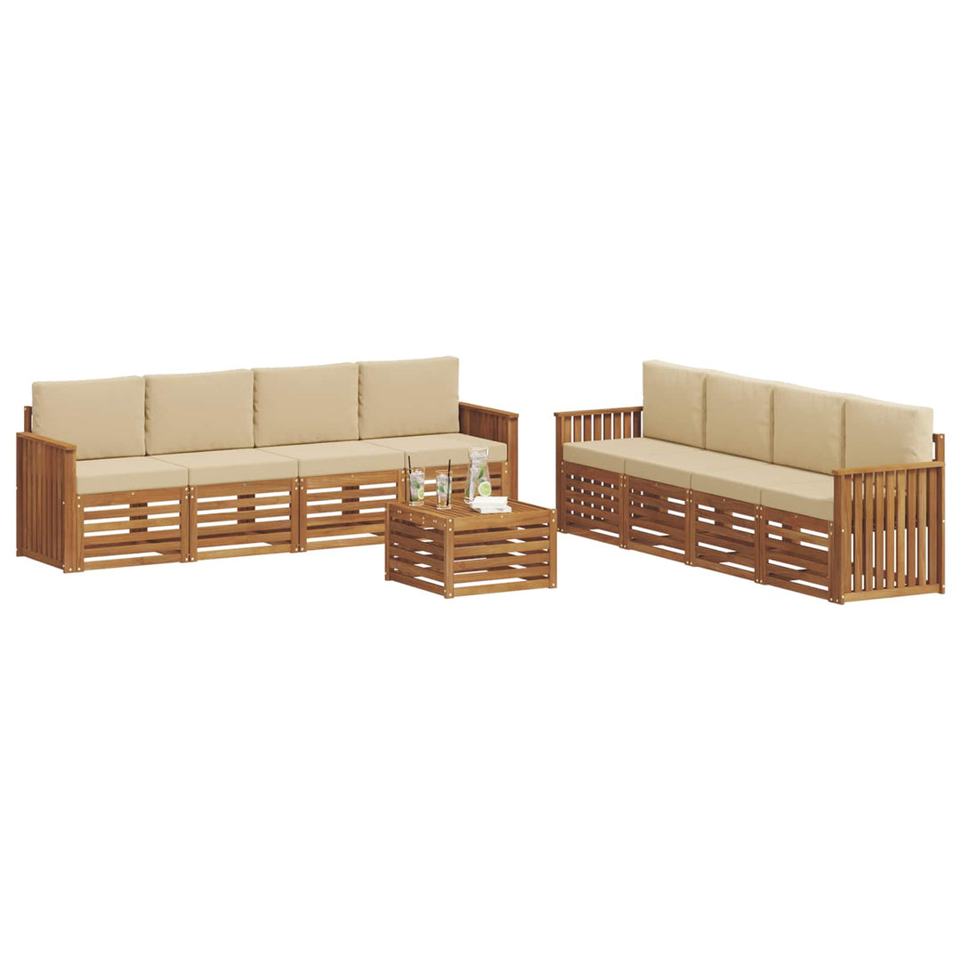 Sofasæt med pude 9 pcs Naturlig og Beige Massivt Akacietræ