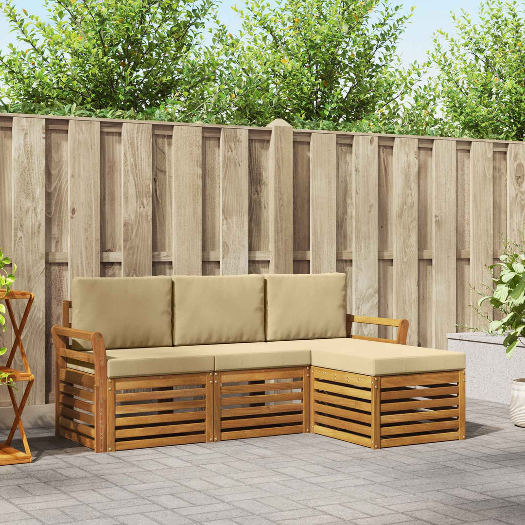 Udendørs sofagruppe med pude 4 pcs Naturlig og Beige