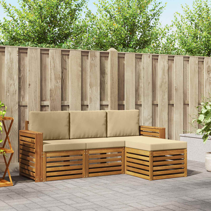 Udendørs sofagruppe med pude 4 pcs Naturlig og Beige