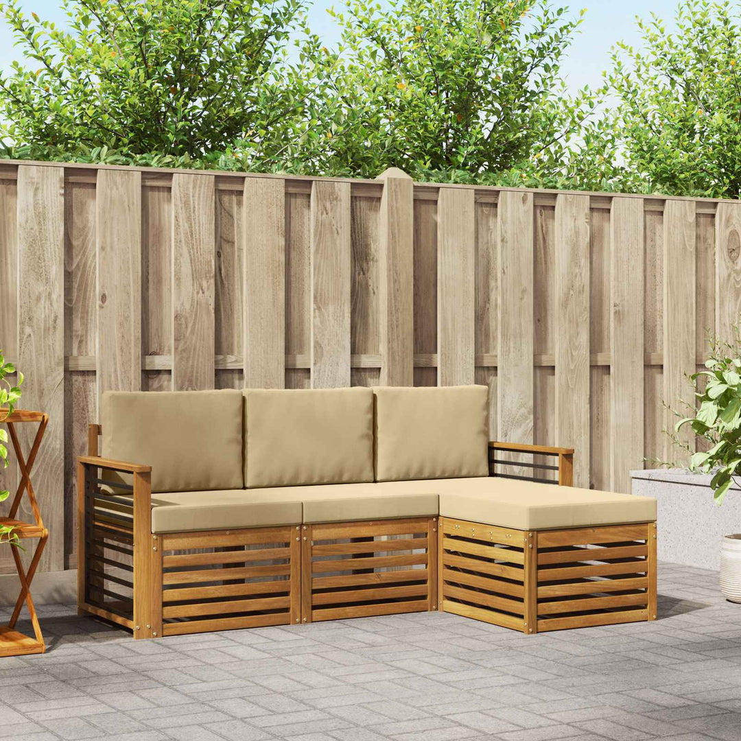 Udendørs sofagruppe med pude 4 pcs Naturlig og Beige