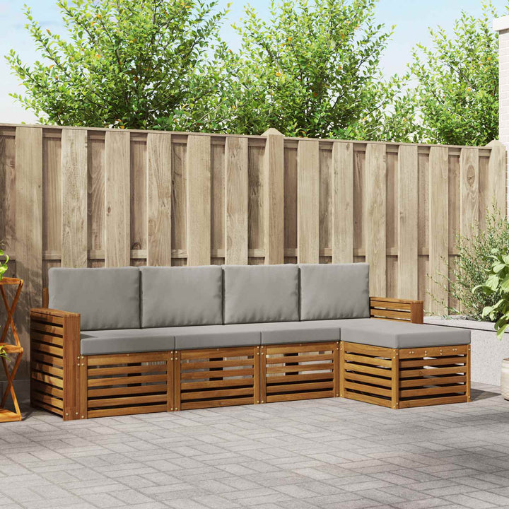 Udendørs sofagruppe med pude 5 pcs Naturlig og Lys Grå