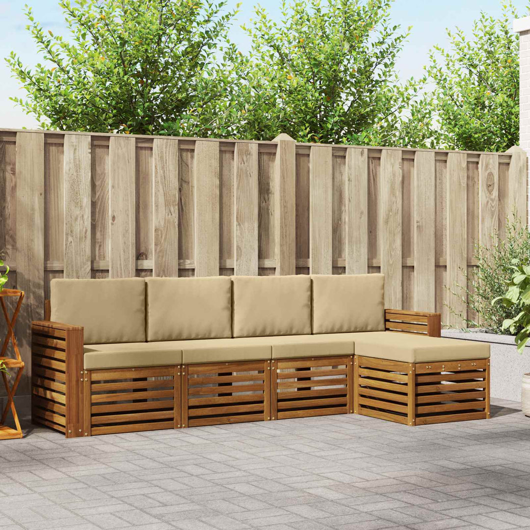 Udendørs sofagruppe med pude 5 pcs Naturlig og Beige