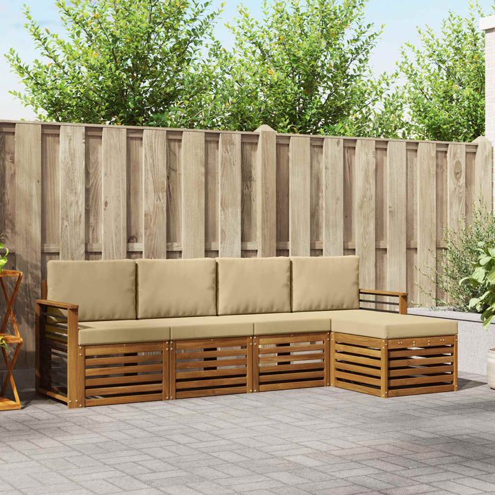 Udendørs sofagruppe med pude 5 pcs Naturlig og Beige