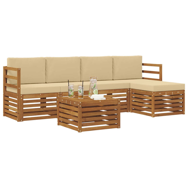 Udendørs sofagruppe med pude 6 pcs Naturlig og Beige