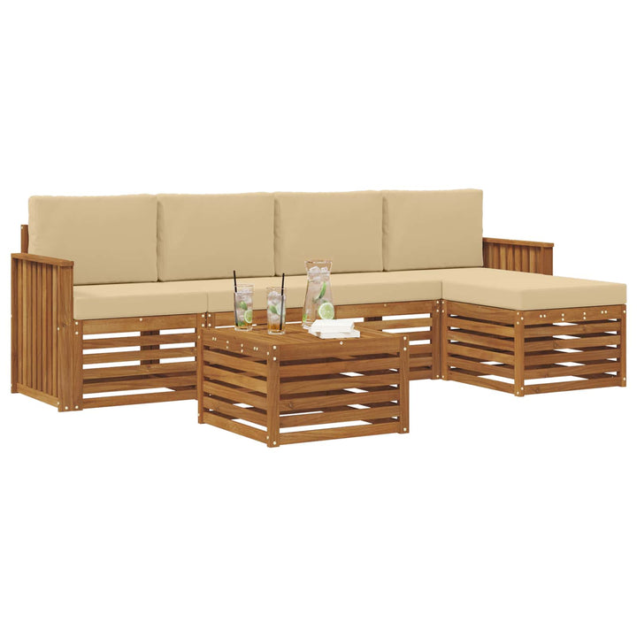 Udendørs sofagruppe med pude 6 pcs Naturlig og Beige