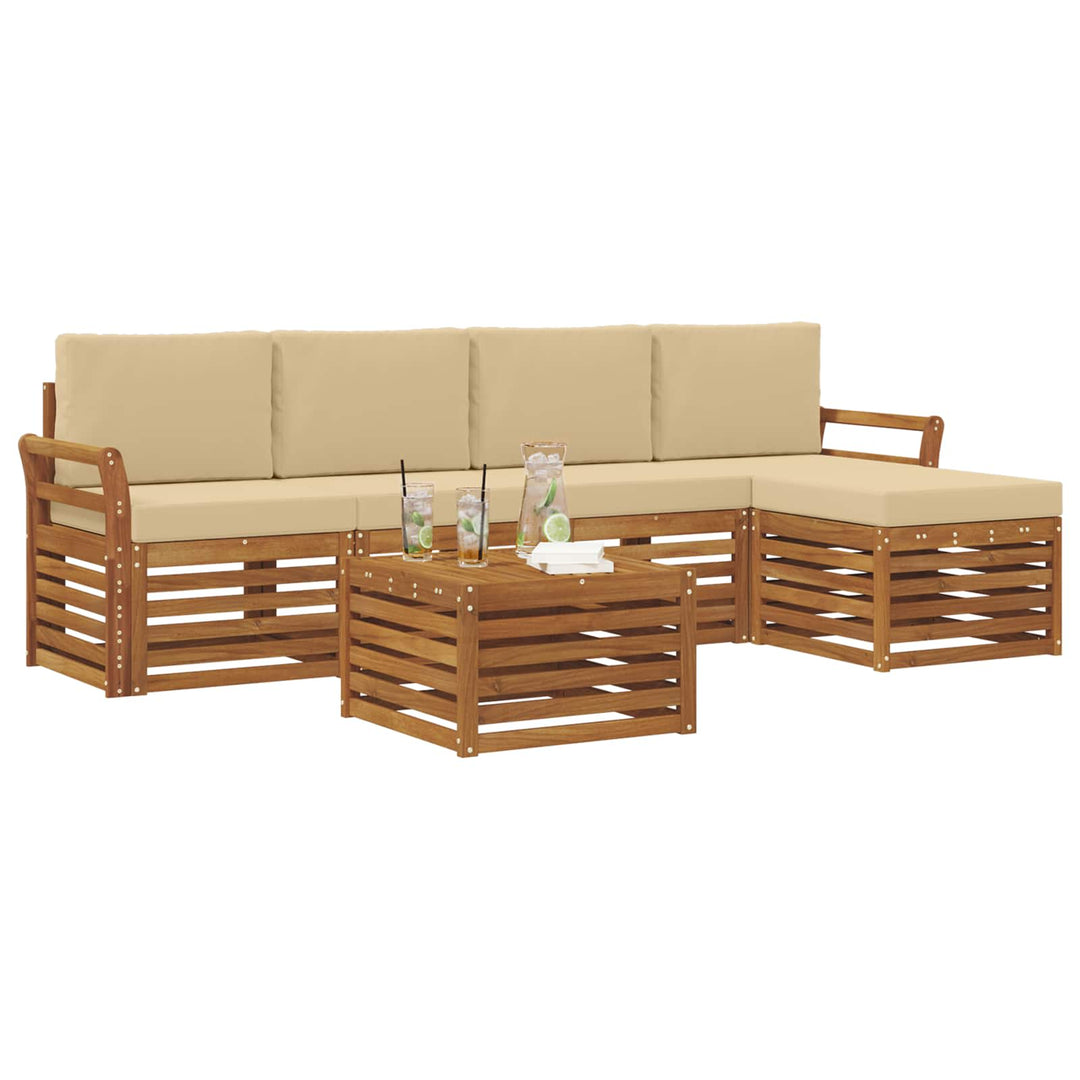 Udendørs sofagruppe med pude 6 pcs Naturlig og Beige