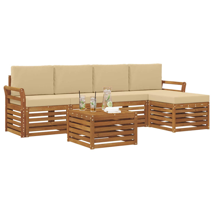 Udendørs sofagruppe med pude 6 pcs Naturlig og Beige