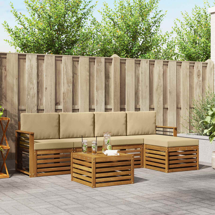 Udendørs sofagruppe med pude 6 pcs Naturlig og Beige