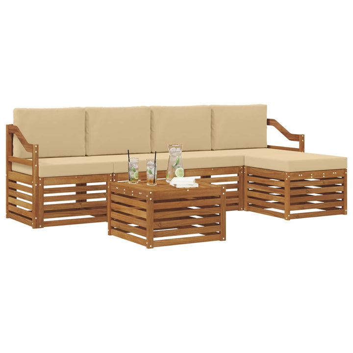 Udendørs sofagruppe med pude 6 pcs Naturlig og Beige
