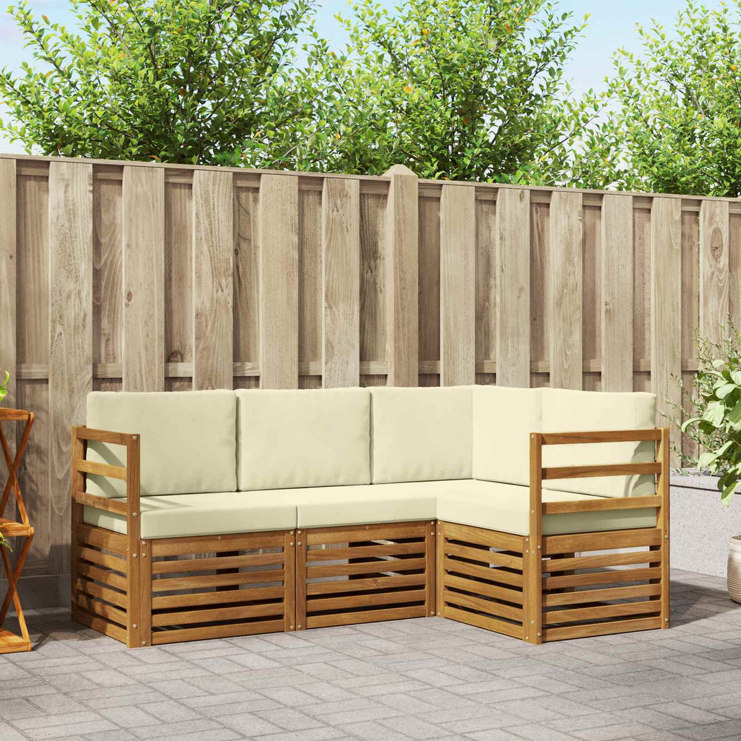 Sofasæt med pude 4 pcs Naturlig og Fløde Massivt Akacietræ