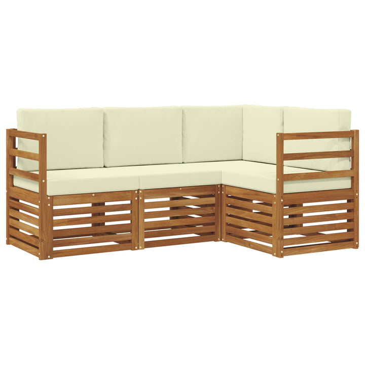 Sofasæt med pude 4 pcs Naturlig og Fløde Massivt Akacietræ