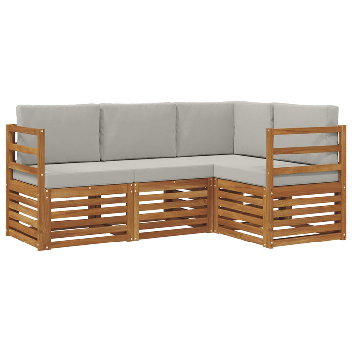 Sofasæt med pude 4 pcs Naturlig og Lys Grå Massivt Akacietræ