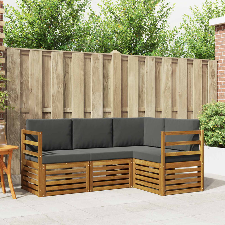 Sofasæt med pude 4 pcs Naturlig og Antracit Massivt Akacietræ