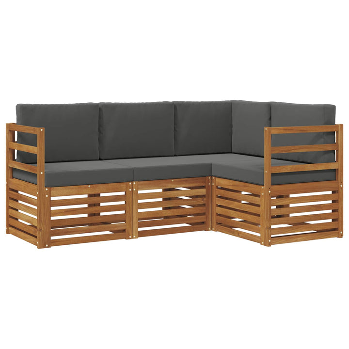 Sofasæt med pude 4 pcs Naturlig og Antracit Massivt Akacietræ